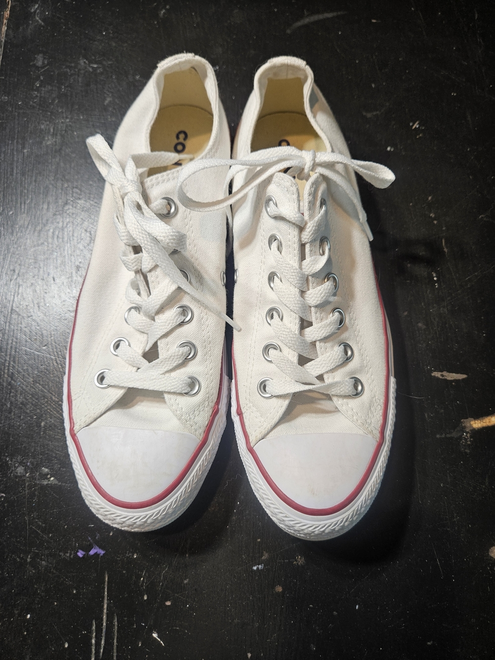 Converse White Canvas Low Top Sneakers with Red Trim